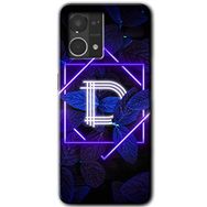 Oppo Reno 7 4G Dark Neon Yaprak D Harfi Baskılı Uyumlu Silikon Kılıf