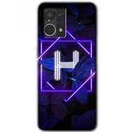Oppo Reno 7 4G Dark Neon Yaprak H Harfi Baskılı Uyumlu Silikon Kılıf