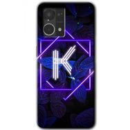 Oppo Reno 7 4G Dark Neon Yaprak K Harfi Baskılı Uyumlu Silikon Kılıf
