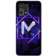 Oppo Reno 7 4G Dark Neon Yaprak M Harfi Baskılı Uyumlu Silikon Kılıf