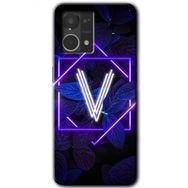 Oppo Reno 7 4G Dark Neon Yaprak V Harfi Baskılı Uyumlu Silikon Kılıf