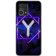 Oppo Reno 7 4G Dark Neon Yaprak Y Harfi Baskılı Uyumlu Silikon Kılıf