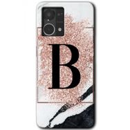 Oppo Reno 7 4G Pembe Mermer Desenli B Harfi Baskılı Uyumlu Silikon Kılıf