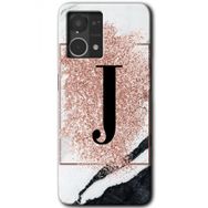 Oppo Reno 7 4G Pembe Mermer Desenli J Harfi Baskılı Uyumlu Silikon Kılıf