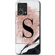 Oppo Reno 7 4G Pembe Mermer Desenli Ş Harfi Baskılı Uyumlu Silikon Kılıf