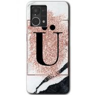 Oppo Reno 7 4G Pembe Mermer Desenli Ü Harfi Baskılı Uyumlu Silikon Kılıf