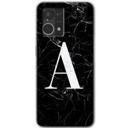 Oppo Reno 7 4G Siyah Mermer Desenli A Harfi Baskılı Uyumlu Silikon Kılıf