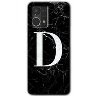 Oppo Reno 7 4G Siyah Mermer Desenli D Harfi Baskılı Uyumlu Silikon Kılıf