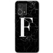 Oppo Reno 7 4G Siyah Mermer Desenli F Harfi Baskılı Uyumlu Silikon Kılıf
