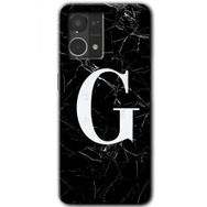Oppo Reno 7 4G Siyah Mermer Desenli G Harfi Baskılı Uyumlu Silikon Kılıf