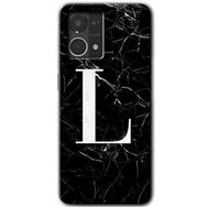 Oppo Reno 7 4G Siyah Mermer Desenli L Harfi Baskılı Uyumlu Silikon Kılıf