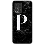 Oppo Reno 7 4G Siyah Mermer Desenli P Harfi Baskılı Uyumlu Silikon Kılıf