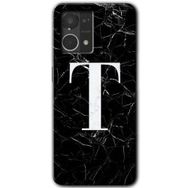 Oppo Reno 7 4G Siyah Mermer Desenli T Harfi Baskılı Uyumlu Silikon Kılıf