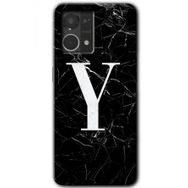 Oppo Reno 7 4G Siyah Mermer Desenli Y Harfi Baskılı Uyumlu Silikon Kılıf
