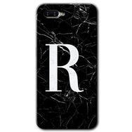 Oppo RX 17 Neo Siyah Mermer Desenli R Harfi Baskılı Uyumlu Silikon Kılıf