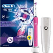 Oral-B Pro 750 3D White Pembe Şarj Edilebilir Diş Fırçası + Seyahat Kabı