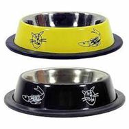 Oripet 12 cm 1 Adet Ankur 8 Oz Kedi ve Balık Desenli Çelik Mama Kabı