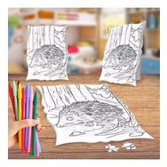 Ormanda Sevimli Kirpi Boyama Puzzle Tablo