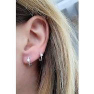 Oseshop İtalyan 925 Ayar Gümüş Tek Taş Detaylı Halka Küpe