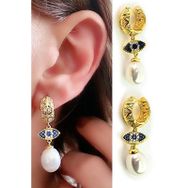 Oseshop İtalyan 925 Ayar Gümüş Üzerine Altın Kaplama Göz Figürlü İnci Küpe