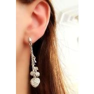 Oseshop İtalyan Tasarımı Pırlanta Işıltısında Zirkon Taşlı 925 Ayar Gümüş Kalp Kiraz Figürlü Tasarım Küpe