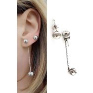 Oseshop İtalyan Zirkon Taş Detaylı 925 Ayar Gümüş Asimetrik Trend Küpe