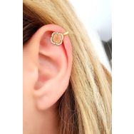 Oseshop Kedi Gözü Taşlı 925 Ayar Gümüş Üzerine Altın Kaplama İtalyan Sıkıştırmalı Earcuff Kıkırdak Küpesi