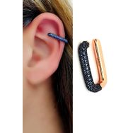 Oseshop Mavi Zirkon Taş Detaylı İtalyan 925 Ayar Gümüş Rose Sıkıştırmalı Kıkırdak Küpesi