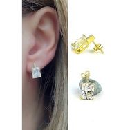 Oseshop Pırlanta parlaklığında Swarovski Taşlı 925 Ayar Gümüş Üzerine Altın Kaplama Baget Küpe