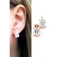 Oseshop Pırlanta parlaklığında Swarovski Taşlı 925 Ayar Gümüş Üzerine Rose Altın Kaplama Baget Küpe