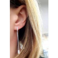 Oseshop Pırlanta Parlaklığında Zirkon Taşlı 925 Ayar Gümüş Zincir Detaylı Tasarım Küpe