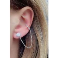 Oseshop Pırlanta Parlaklığında Zirkon Taşlı 925 Ayar Gümüş Zincirli Kıkırdak Tek Küpe