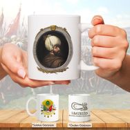 Osmanlı Padişahları Serisi - I.bayezid Fotoğrafı ve Tuğrası - Arma - Renkli Baskılı Kupa Bardak