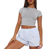 OYIGELZ Crop Tops Y2K Açık Gri-X1 Kısa Kollu Kadın T-shirt