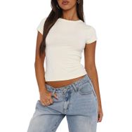 OYIGELZ Crop Tops Y2K Bej-T1 Kısa Kollu Kadın T-shirt