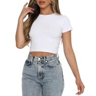 OYIGELZ Crop Tops Y2K Beyaz-U1 Kısa Kollu Kadın T-shirt