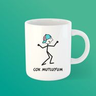 Özgüvenal Çok Mutluyum Beyaz Kupa Bardak