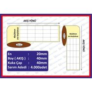 Özsaraç Etiket 20x40 mm 4’lü 4000'li Kuşe Etiket