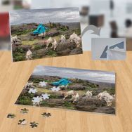 P063 Bebek Kuzuların Yanında Küçük Kız 99 Parça Puzzle Yapboz