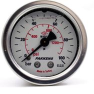 Pakkens 0-100 Bar 100 mm Arkadan Bağlantılı Gliserinli G 1/2 inç Manometre
