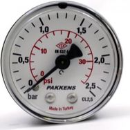 Pakkens 0-25 Bar 63 mm Arkadan Bağlantılı Kuru G 1/4 inç Manometre