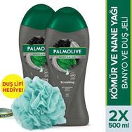 Palmolive Kömür ve Nane Yağı 2x500 ml Duş Jeli + Duş Lifi