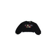 Panço 2221GB08041 Çok Renkli Nakışlı Siyah Crop Kız Çocuk Sweatshirt