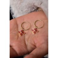 Papatya Silver 925 Ayar Gold Kaplama Fuşya Zirkon Taşlı Plumeria Halka Kadın Gümüş Küpe