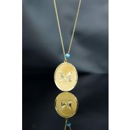 Papatya Silver 925 Ayar Gold Kaplama Gözlü Arkası Çiçek Çizimli M Harf Plaka Kadın Gümüş Kolye