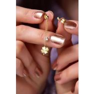 Papatya Silver 925 Ayar Gold Kaplama Kalemli Zincir Yonca Taşlı ve Top Kadın Gümüş Küpe