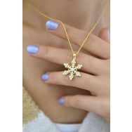Papatya Silver 925 Ayar Gold Kaplama Opal Kar Tanesi Kadın Gümüş Kolye