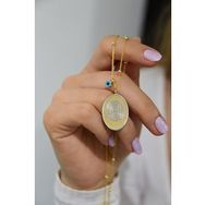 Papatya Silver 925 Ayar Gold Kaplama Toplu Zincir Cam Gözlü Yaşam Çiçeği Plaka Kadın Gümüş Kolye