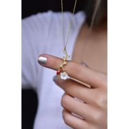 Papatya Silver 925 Ayar Gold Kaplama Uğur Böcekli Manolya Sedef Çiçek Gümüş Kolye