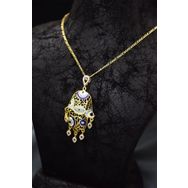 Papatya Silver 925 Ayar Gold Kaplama Zirkon Mor Taşlı Nazar Gözlü Mineli Fatma Eli Gümüş Kolye